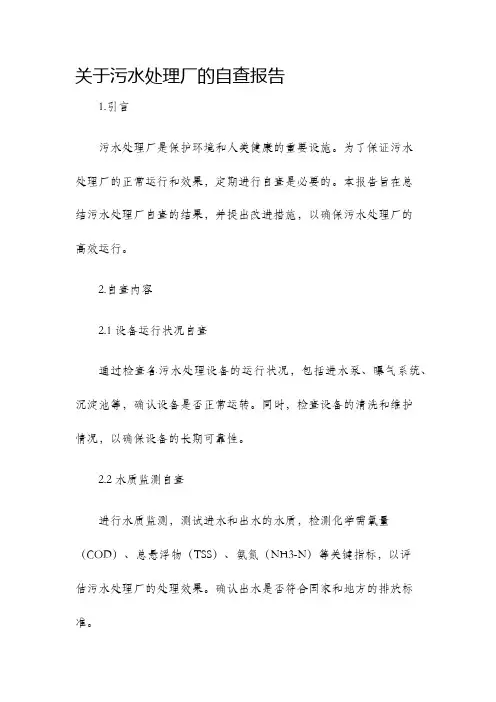 关于污水处理厂的自查报告