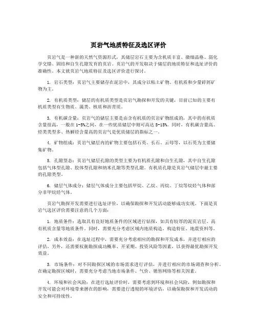 页岩气地质特征及选区评价