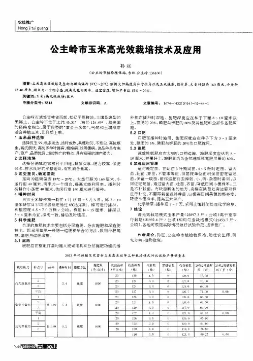 公主岭市玉米高光效栽培技术及应用