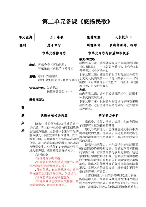 六下音乐  第二单元备课《悠扬民歌》
