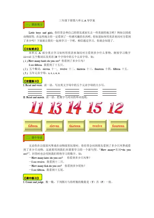 PEP三年级英语下册第六单元导学案