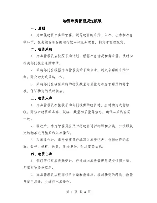 物资库房管理规定模版