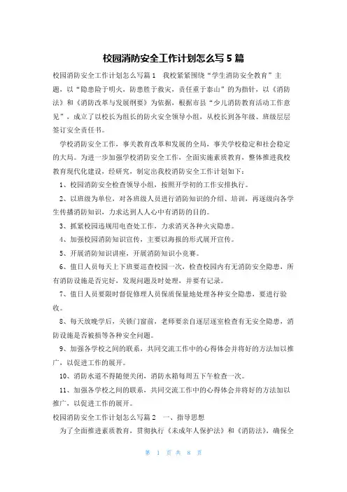 校园消防安全工作计划怎么写5篇