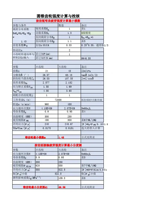 圆锥齿轮强度计算与校核(可编辑修改公式)