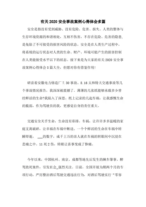 有关2020安全事故案例心得体会多篇
