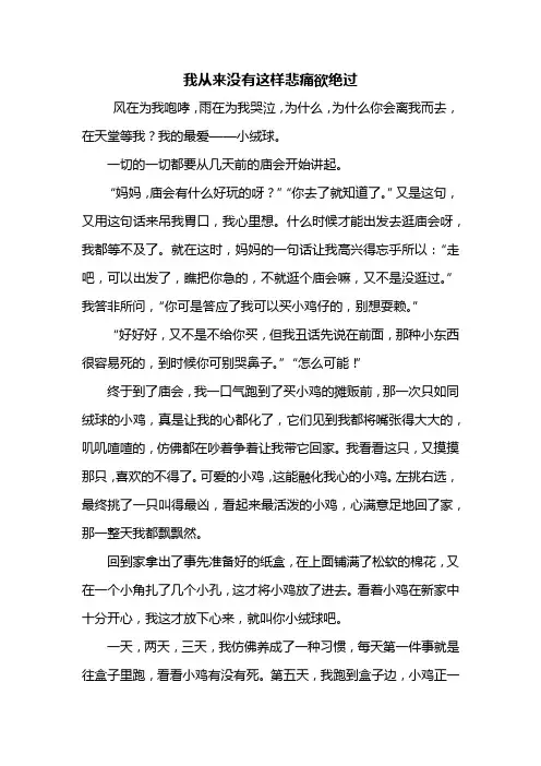 初一作文：我从来没有这样悲痛欲绝过作文600字