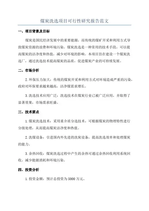煤炭洗选项目可行性研究报告范文
