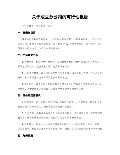 关于成立分公司的可行性报告