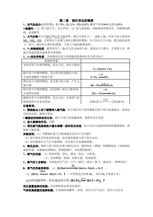 沪教版初三化学第二单元知识整理