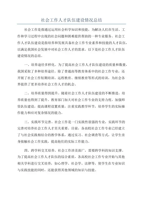 社会工作人才队伍建设情况总结