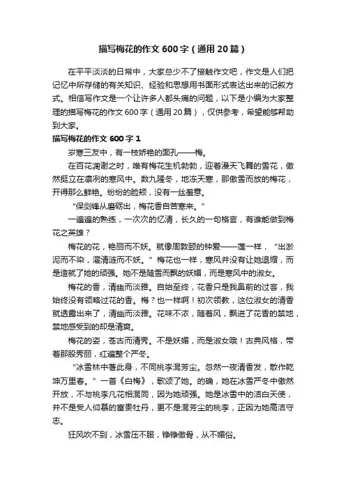 描写梅花的作文600字（通用20篇）