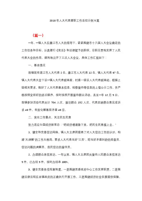 2018年人大代表履职工作总结示例5篇