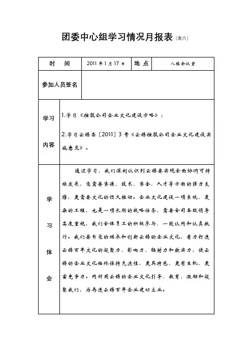 团委中心组学习情况月报表【模板】