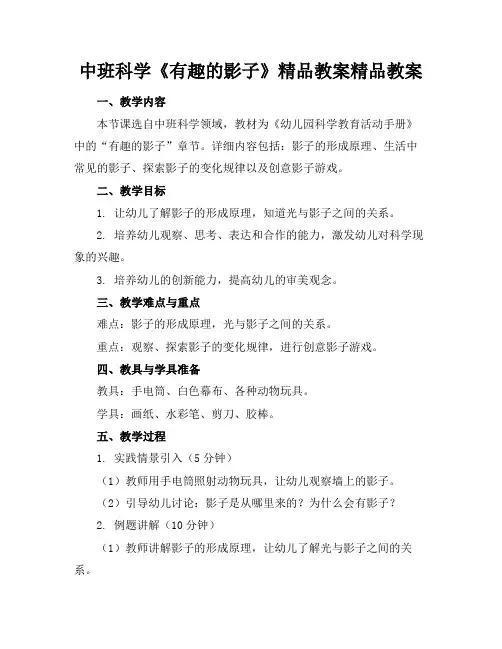 中班科学《有趣的影子》精品教案精品教案