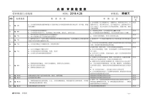 市场部检查表
