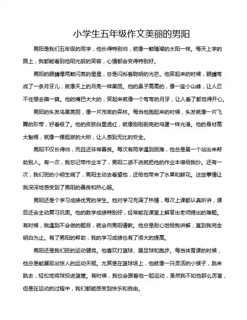 小学生五年级作文美丽的男阳