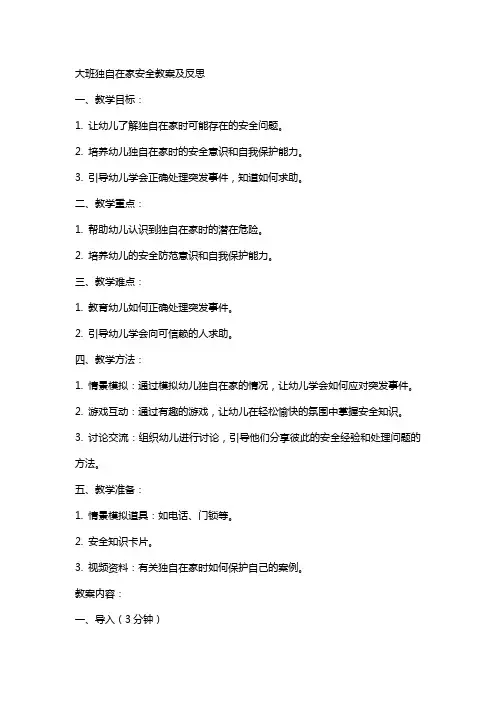 大班独自在家安全教案及反思