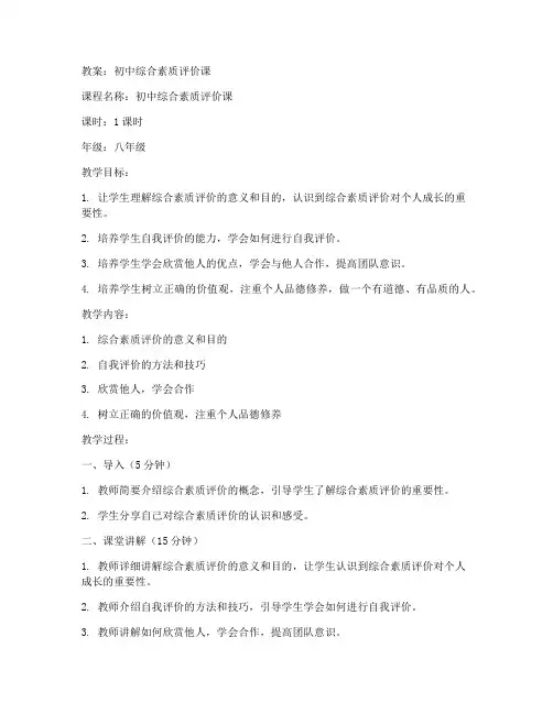 初中_综合素质评价课教案