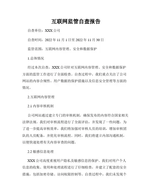互联网监管自查报告