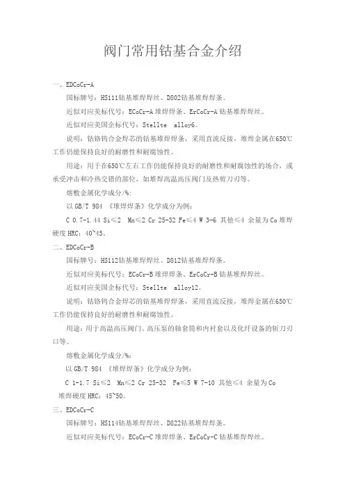 阀门常用钴基合金介绍