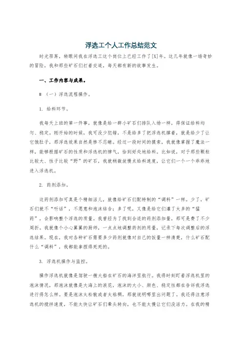 浮选工个人工作总结范文