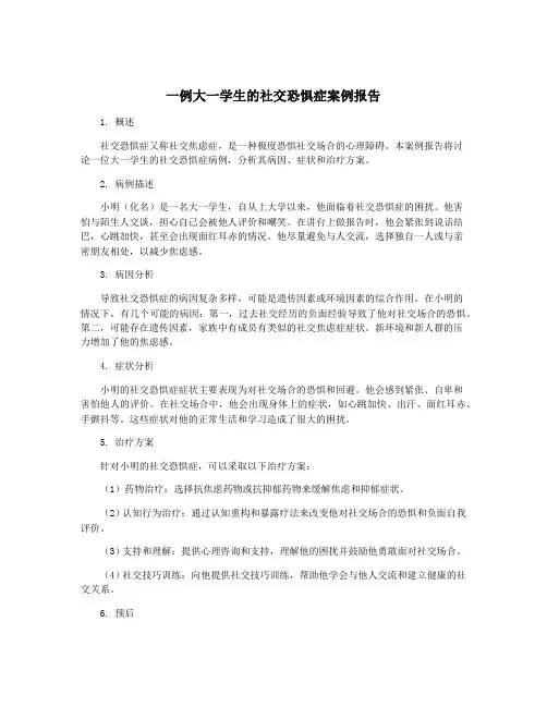 一例大一学生的社交恐惧症案例报告