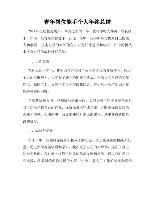 青年岗位能手个人年终总结