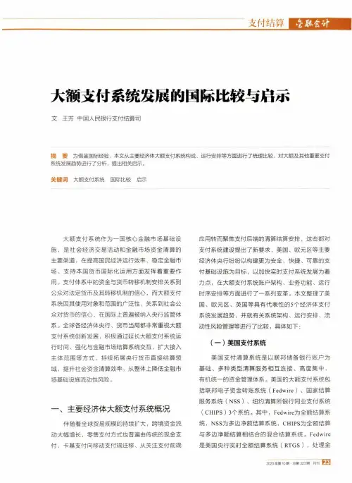 大额支付系统发展的国际比较与启示