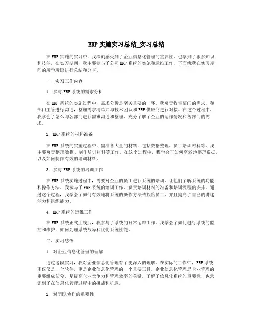 ERP实施实习总结_实习总结