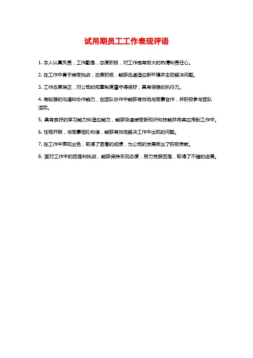 试用期员工工作表现评语
