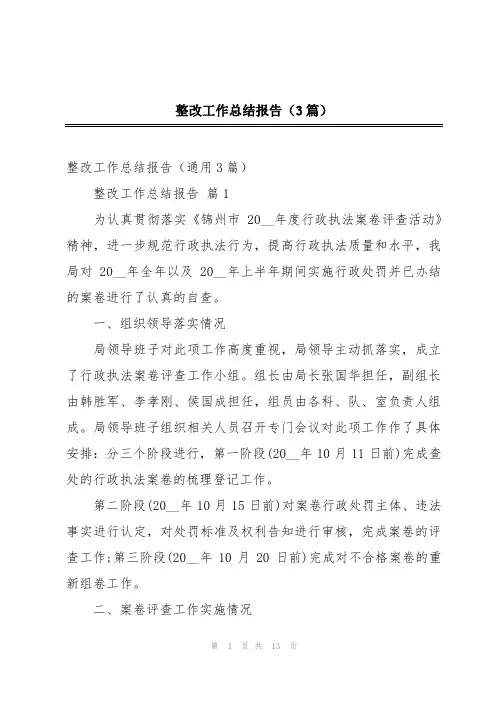 整改工作总结报告(3篇)