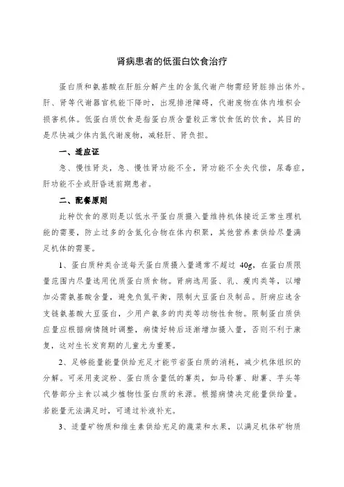 肾病患者的低蛋白饮食治疗