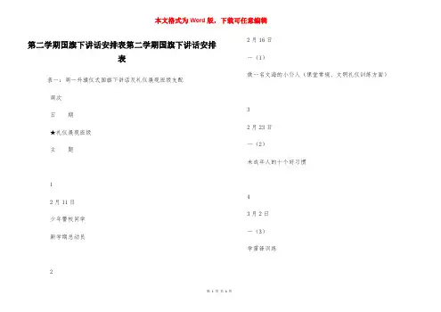 第二学期国旗下讲话安排表第二学期国旗下讲话安排表