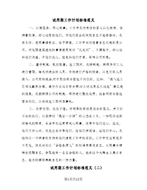 试用期工作计划标准范文(6篇)