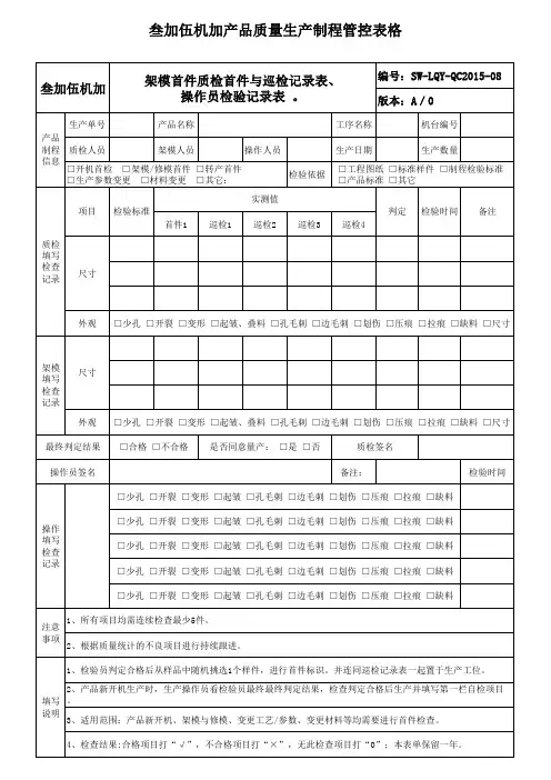 机加工产品制程检验记录表