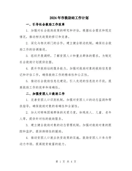 2024年市救助站工作计划