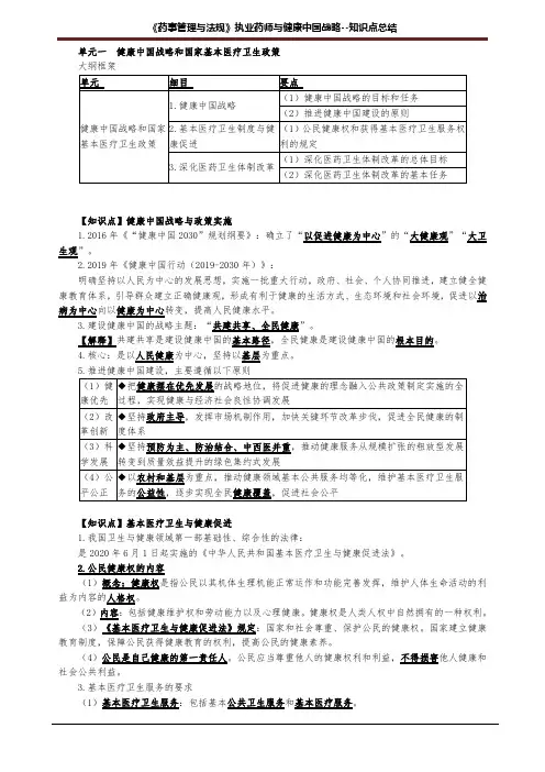 执业药师与健康中国战略--知识点总结