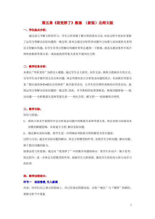 山东省胶南市大场镇中心中学七年级数学上册 第五章《我变胖了》教案 (新版)北师大版【精品教案】