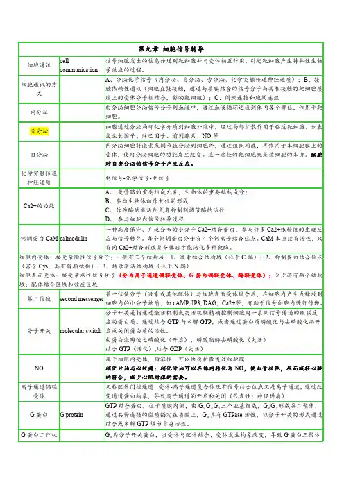 细胞生物学 第九章 细胞信号转导 名词解释和重点知识