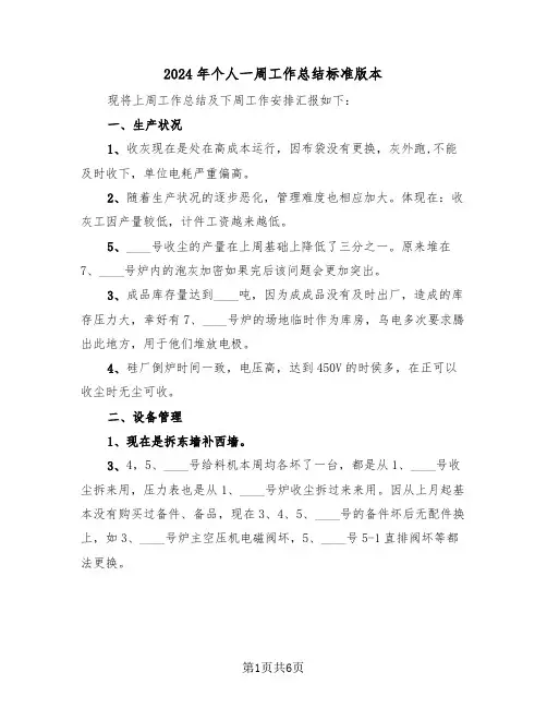 2024年个人一周工作总结标准版本(3篇)