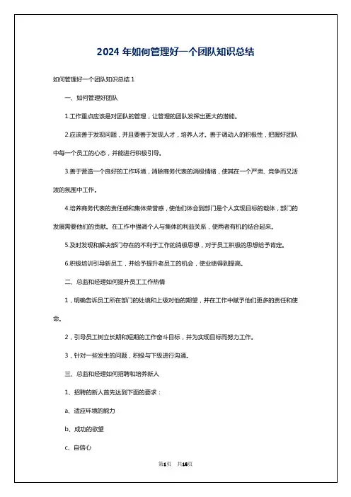 2024年如何管理好一个团队知识总结
