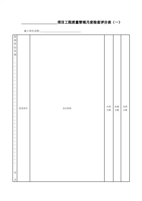 项目工程质量管理月度检查评分表