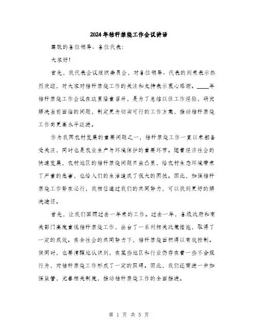2024年秸秆禁烧工作会议讲话(2篇)