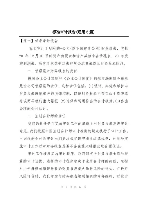 标准审计报告(通用6篇)