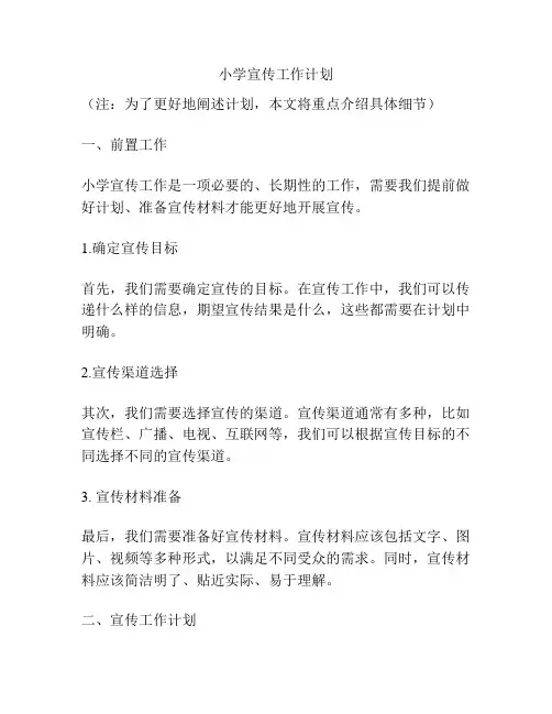 小学宣传工作计划