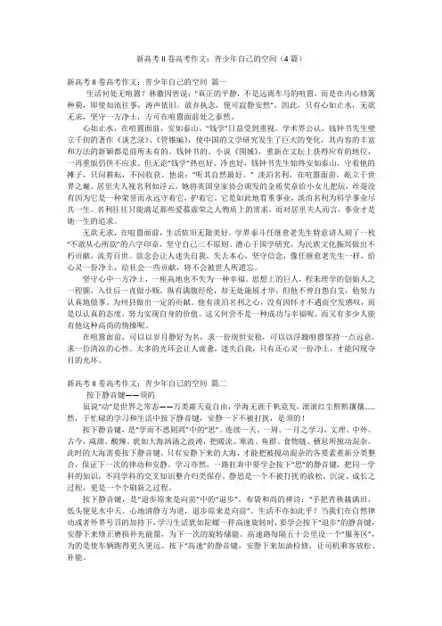 新高考II卷高考作文：青少年自己的空间(4篇)