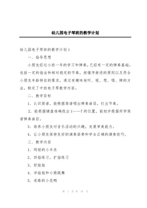 幼儿园电子琴班的教学计划