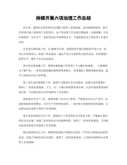 持续开展六项治理工作总结