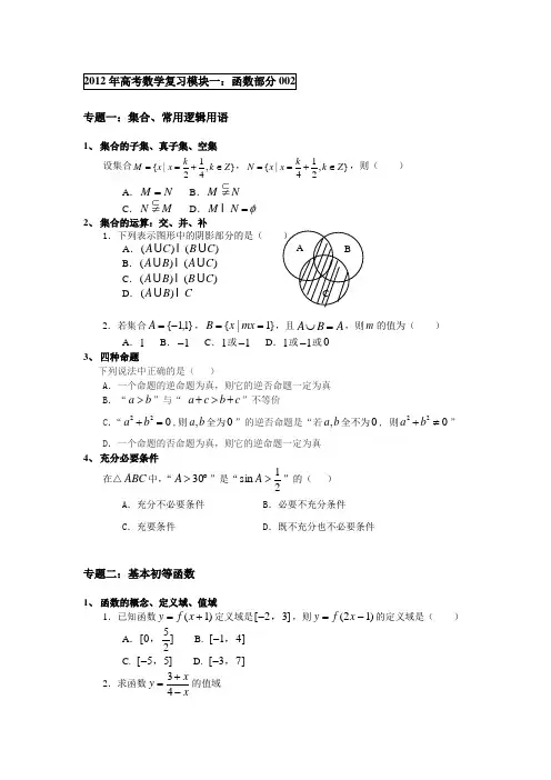 2012年高考数学知识点回顾复习：函数部分002