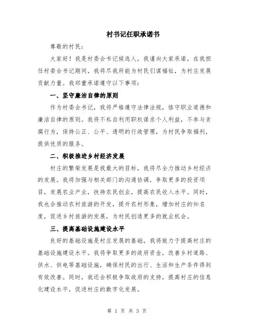 村书记任职承诺书
